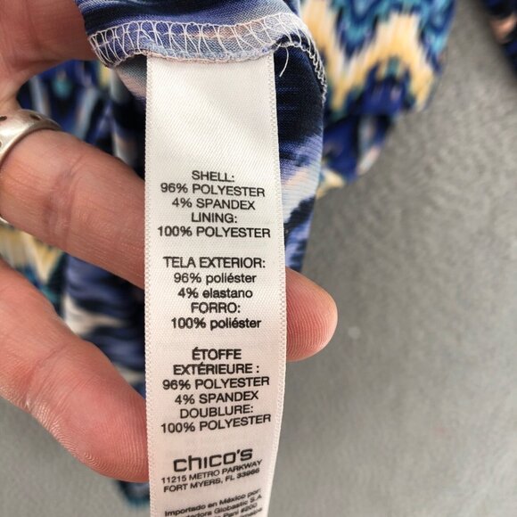 Chicos Dress Womens 0 US Small Blue Nouveau Ikat Knee Blouson 1/2 Cold Shoulder - Picture 6 of 11